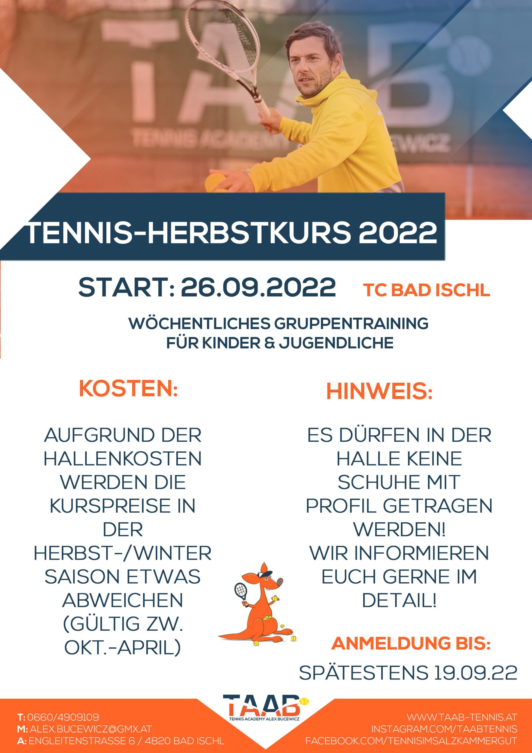 Ausschreibung für das Tennis Herbsttraining am TC Bad Ischl