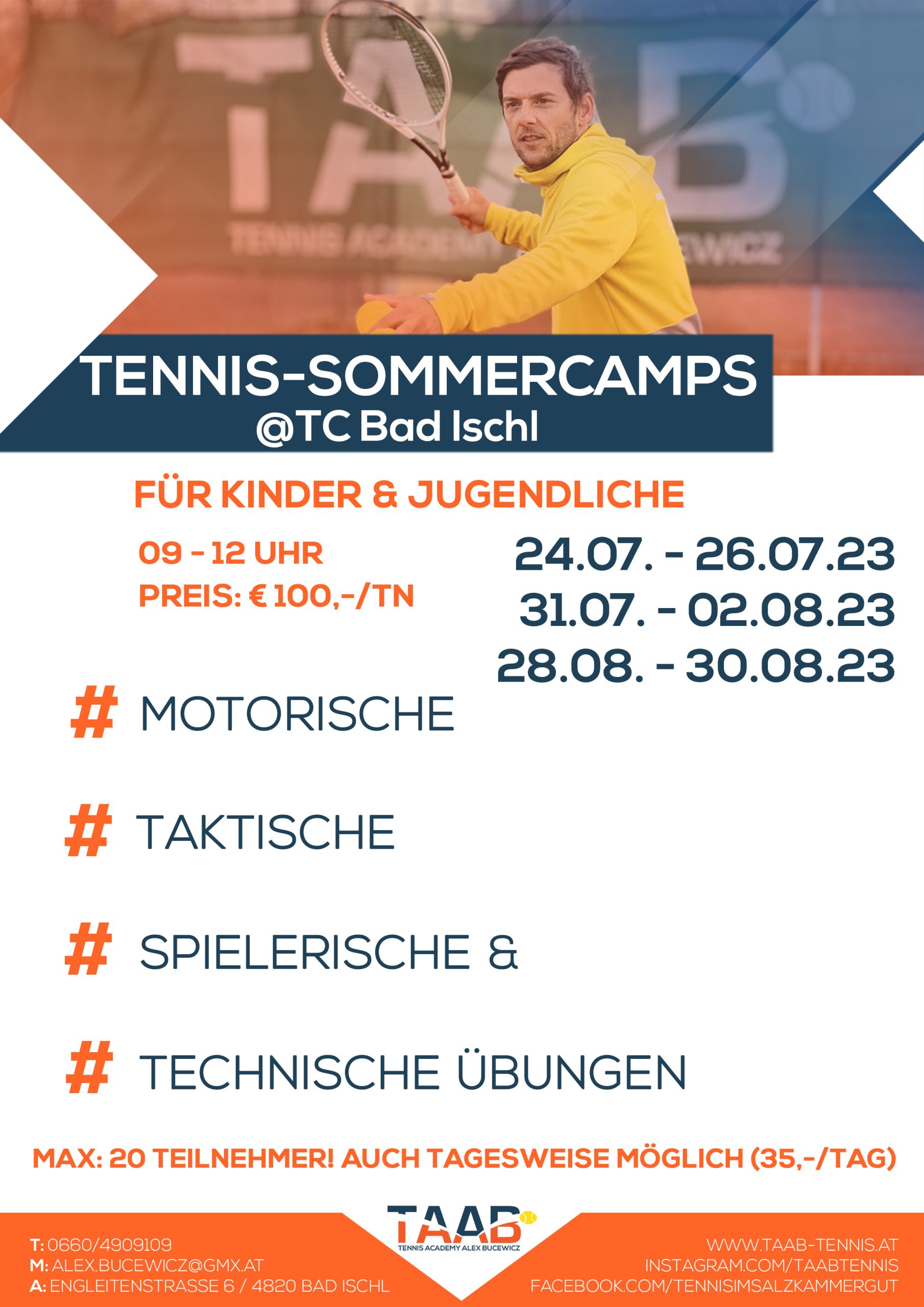 Ausschreibung für Tennis-Sommercamps beim TC Bad Ischl